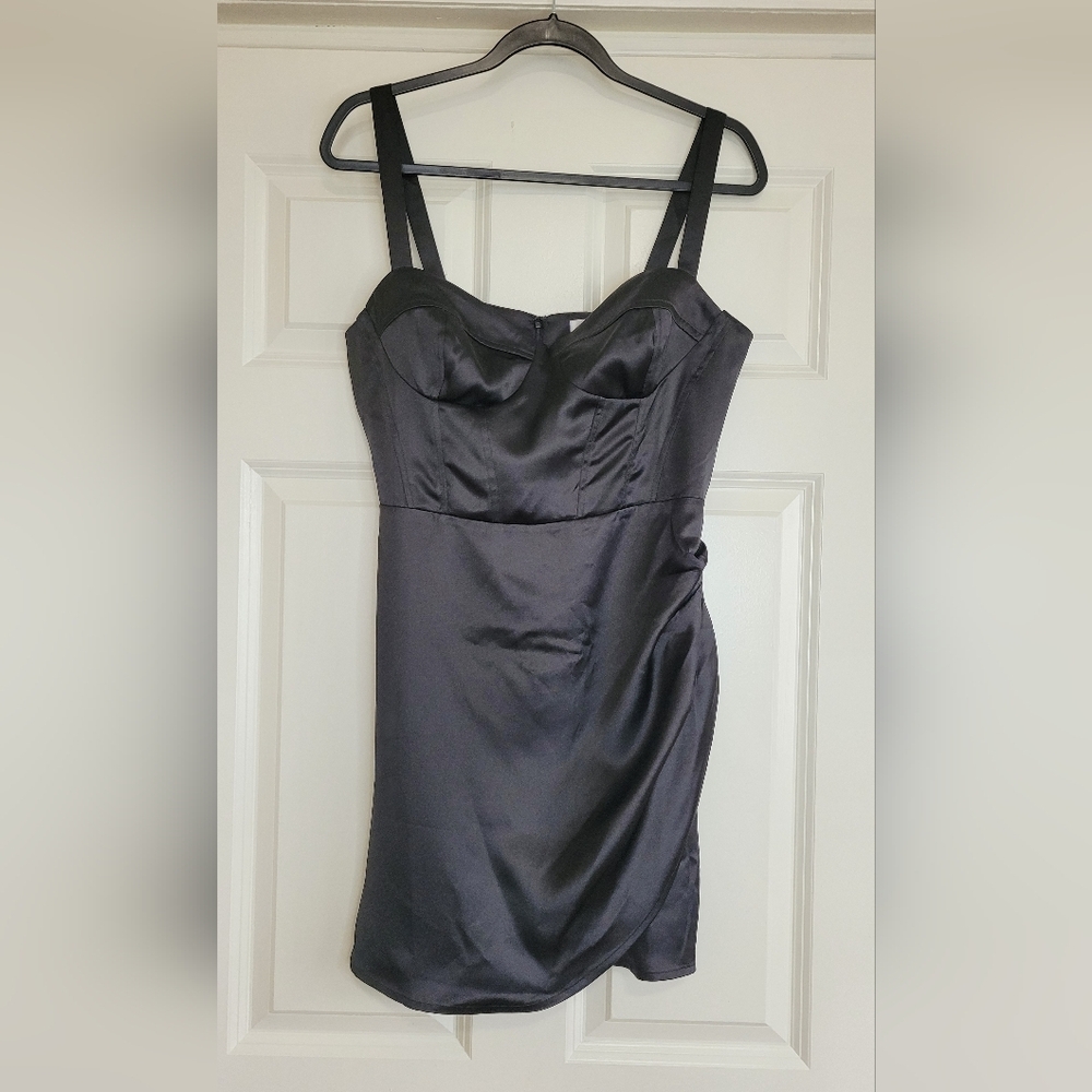 Lush Black Satin Mini Dress - Size Lg